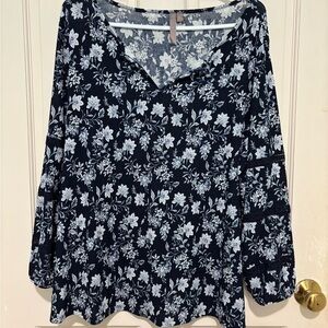 Floral boho style lightweight top by Brina & Em with 3/4 sleeves